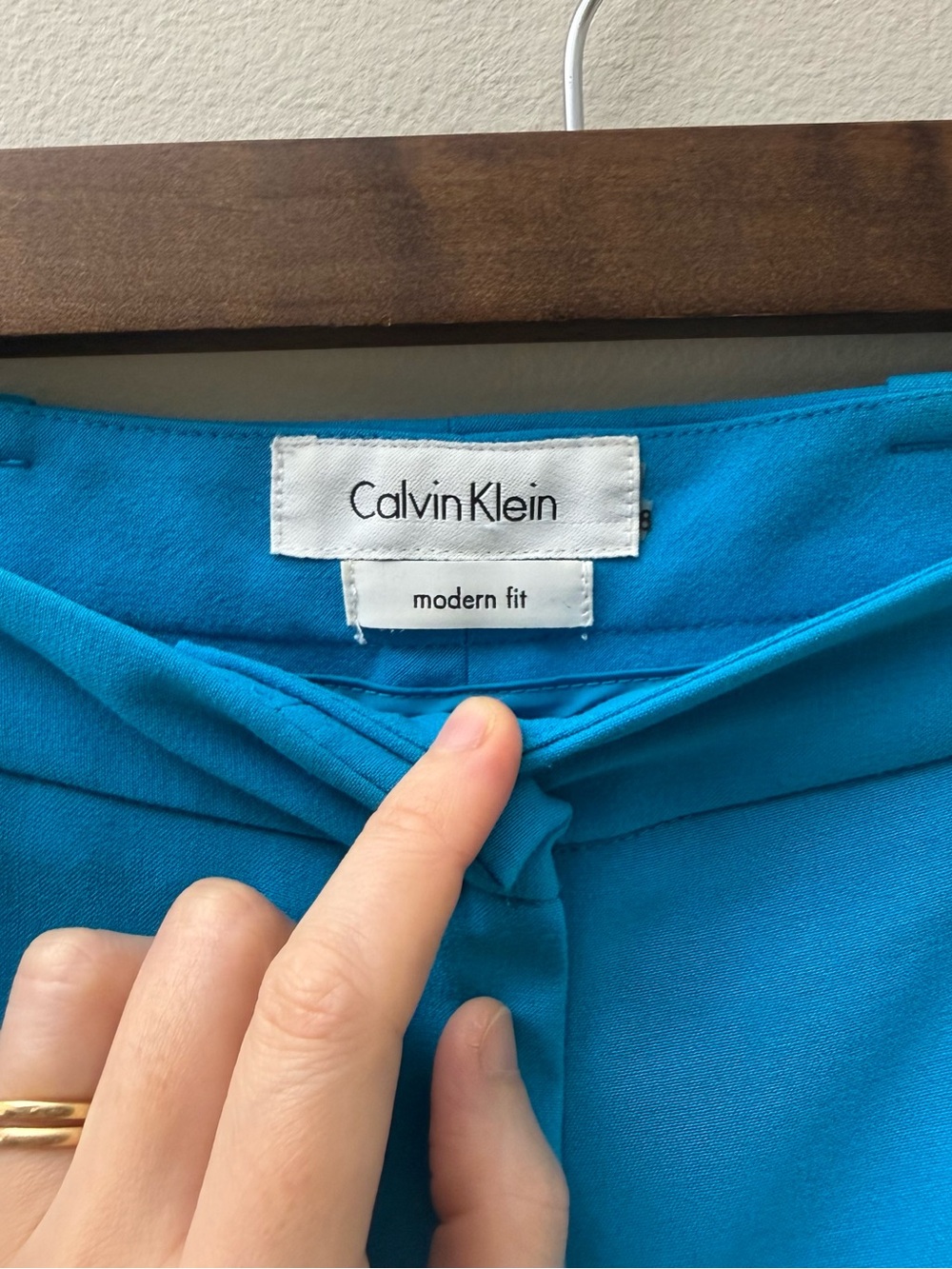 Calvin Klein Vibrant Teal Modern-Fit Trousers - Picture 3 of 7
